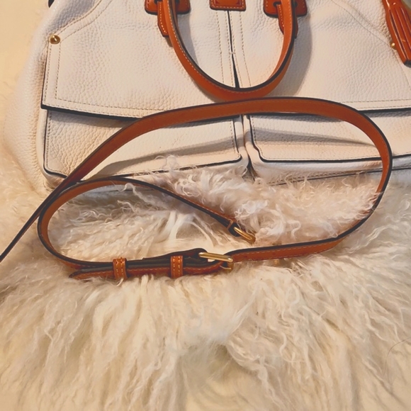 Dooney & Bourke  Florentine Clayton Tan and White Wth Tassels - Picture 13 of 15